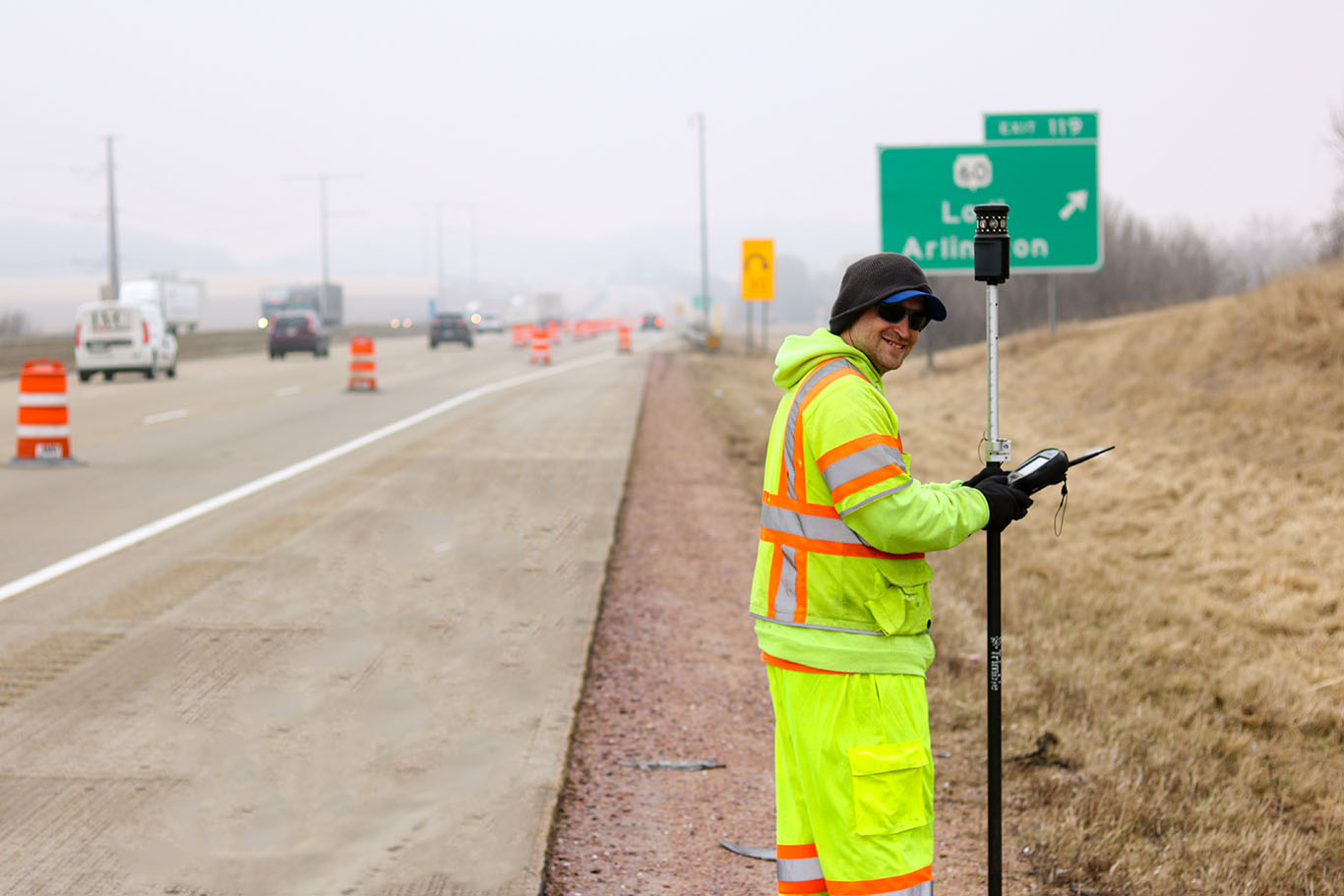 MSA Professional Services performs surveying work as part of a WisDOT interchange project near Lodi, Wisconsin.