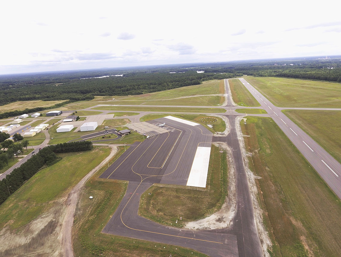 Aerial view of Alexander Field South Wood County Airport in Wisconsin Rapids, Wisconsin - newly reconstructed and expanded by MSA Professional Services.