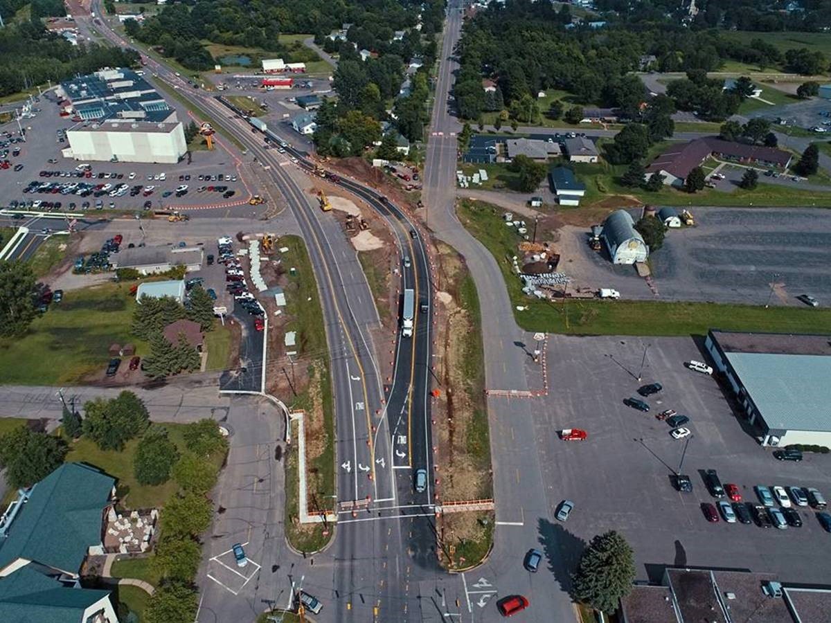 At the start of construction for a new roundabout at the intersection of U.S. Highway 8/63 and County K/Norway Road in the Village of Turtle Lake, Wisconsin. Designed by MSA Professional Services.