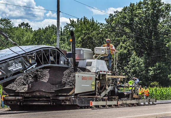 Cold-in-Place Recycling technique being used on county highway H in Sauk County, Wisconsin. Project design by MSA Professional Services.