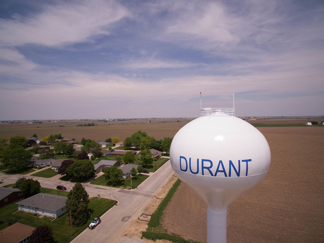 New elevated water storage tank in the City of Durant, Iowa. Designed by MSA Professional Services, inc.