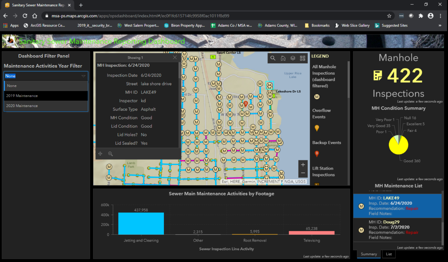 Manhole Inspections Dashboard_GIS_Rice Lake Utilities