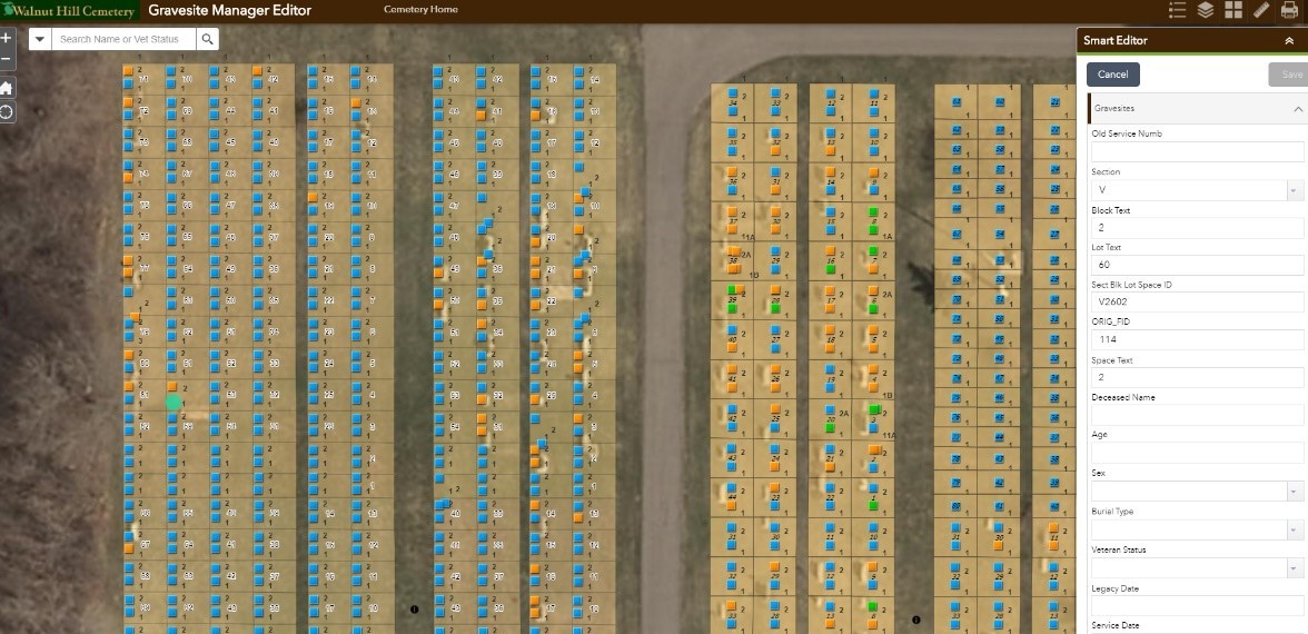 GIS is used to track cemetery plots and track management. 