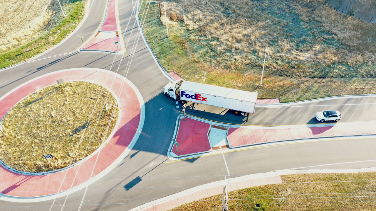 New roundabout supports large truck turning movements along Wisconsin state highway 76.