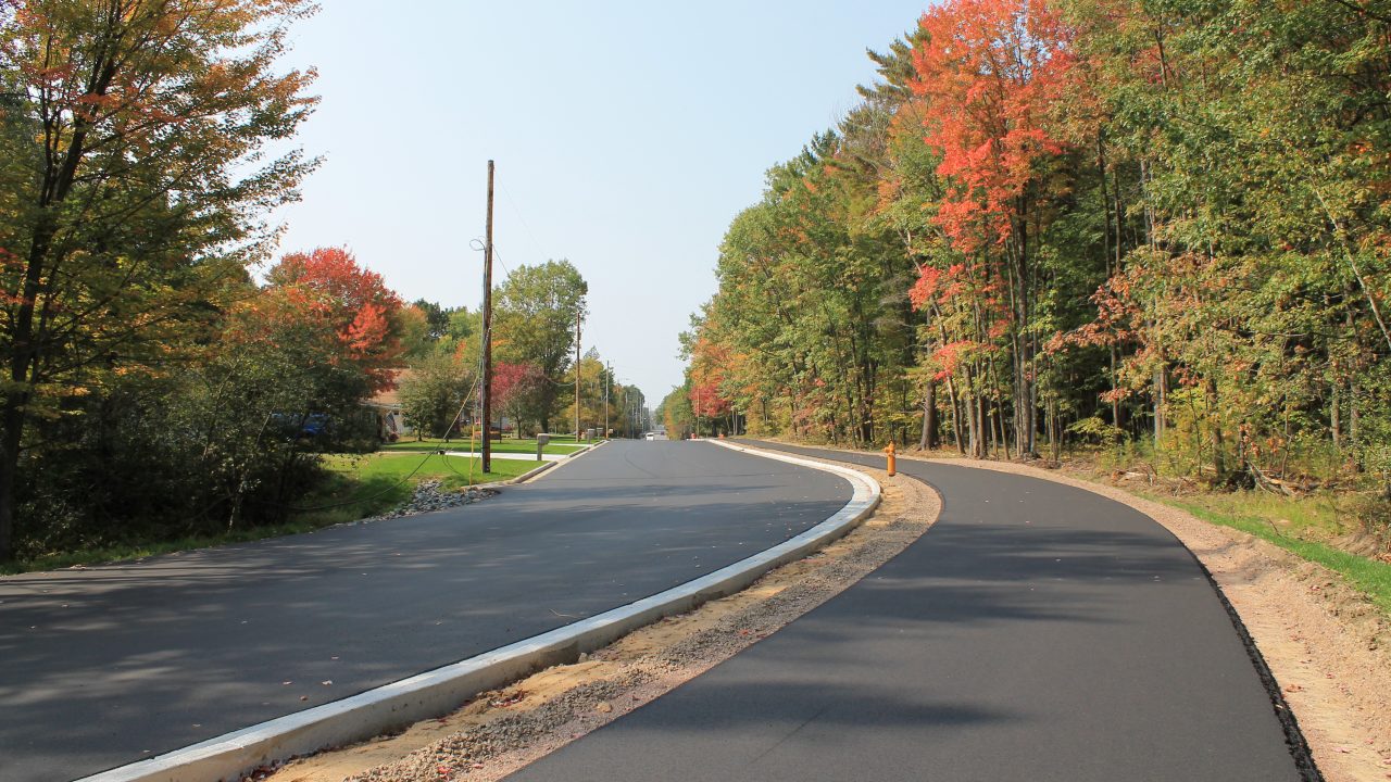 Newly reconstructed Margaret Street in Rothschild, Wisconsin, with improved surface and new, multiuse path.