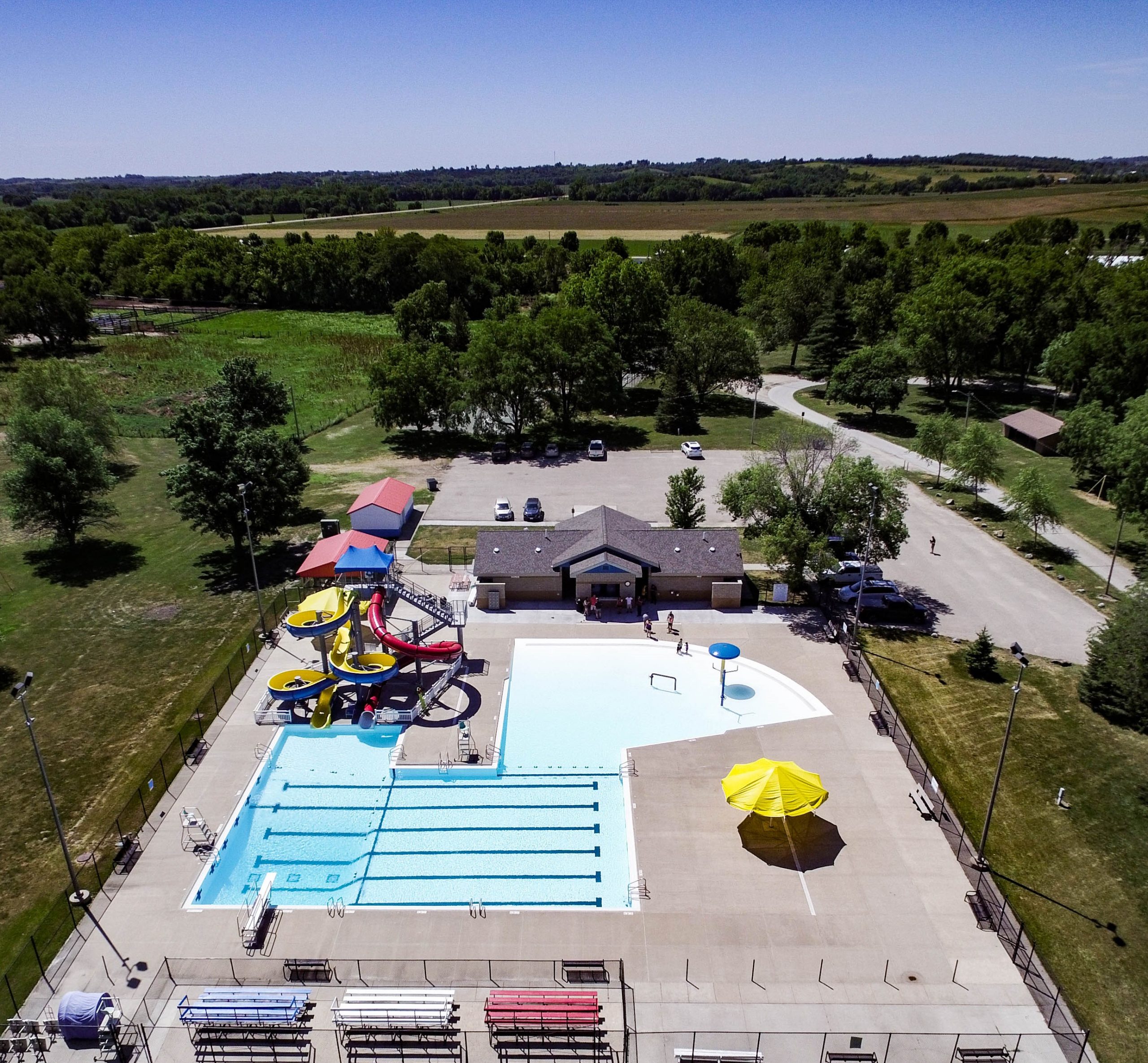 A new pool and restroom building revitalizes aquatic recreation in Guthrie Center, Iowa. 