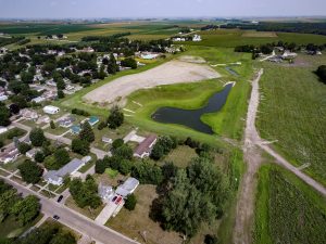 Detention basins in sumner, iowa, collect stormwater from local watersheds.