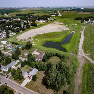 Detention basins in sumner, iowa, collect stormwater from local watersheds.