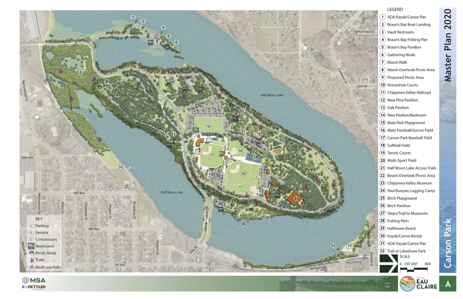A map of MSA's exciting new master plan for Carson Park in Eau Claire, Wisconsin. 