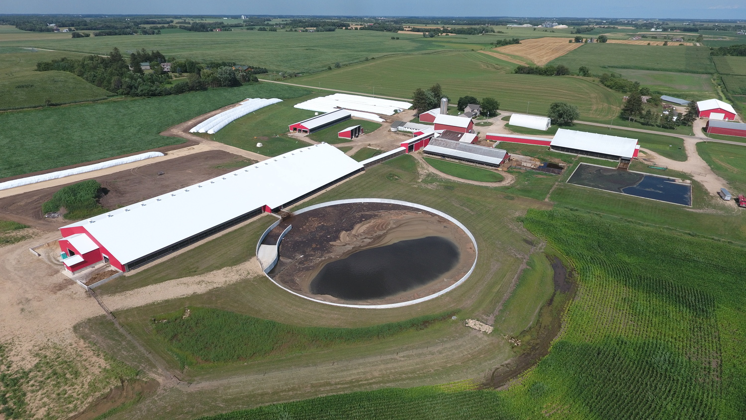 Aerial view of Langer Dairy and Manure Storage in DeForest, Wisconsin