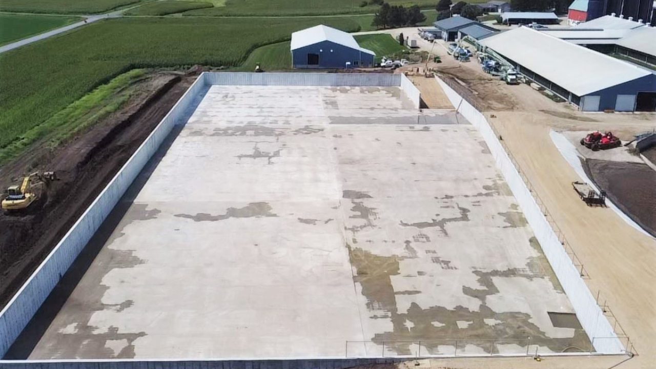 Concrete pour for new manure storage system at Blue Star Dairy in De Forest, Wisconsin