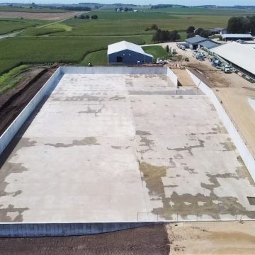 Concrete pour for new manure storage system at Blue Star Dairy in De Forest, Wisconsin
