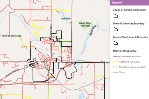 Screen image of GIS app for Somerset Wisconsin for roadway adoption and cleanup