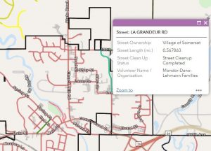 Screen image of GIS app for Somerset Wisconsin for roadway adoption and cleanup