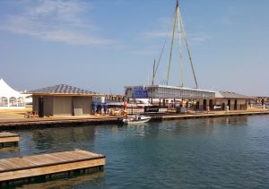Installation of a floating marina pool at 31st Street Marina in Chicago.