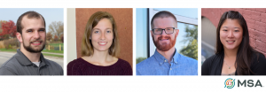 Photos of four individuals who recently became licensed professional engineers at MSA Professional Services.