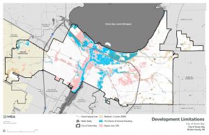graphic image of a land development limitation map created as part of a housing study for the City of Green Bay, Wisconsin, by MSA Professional Services. 