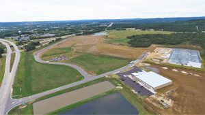 Aerial photograph of a new business park under development in Sparta, Wisconsin