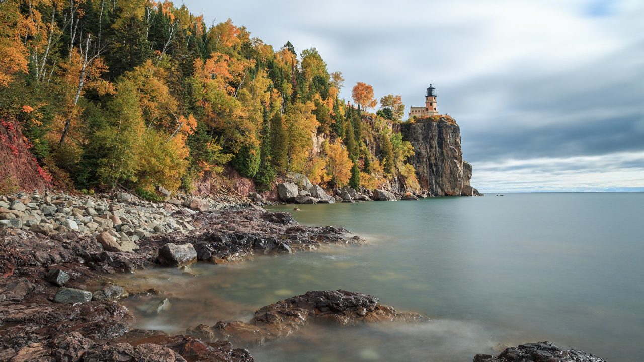Professional photograph of Split Rock Lighthouse, a Minnesota Historic landmark on the shores of Lake Superior