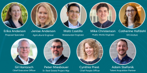 Graphic illustrating nine individuals at MSA Professional Services serving on the company's Diversity, Equity and Inclusion council.