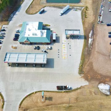 Aerial photograph of convenience store and gas station in Wisconsin