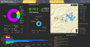 Image of a GIS dashboard rating roadway and pavement conditions in the community of Asbury, Iowa.