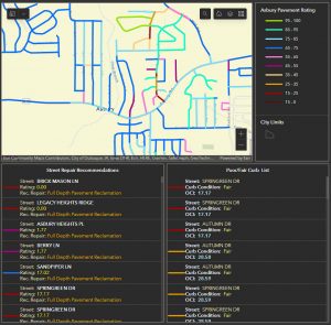 Image of a GIS dashboard created for Asbury, Iowa, to assess and rank the condition of community streets and pavements.