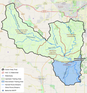 Map showing affected watersheds and streambanks with severe erosion problems in the Village of Belleville Wisconsin that will be addressed with a new water quality trading plan.