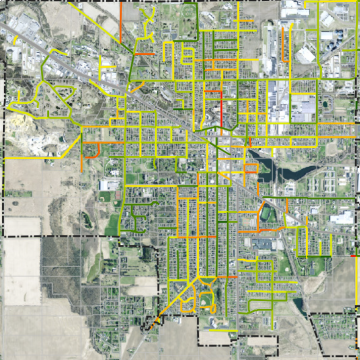 Image of an ArcGIS map for the community of Ripon, Wisconsin, where GIS is assisting with the inventory of roadway conditions for state compliance.