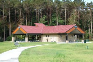 Photograph of contemporary new park pavilion shelter at Forest Park in West Baraboo Wisconsin.