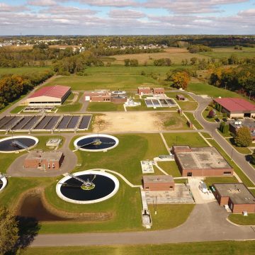 Aerial photograph of the newly upgraded water pollution control facility in the City of Sun Prairie, Wisconsin.