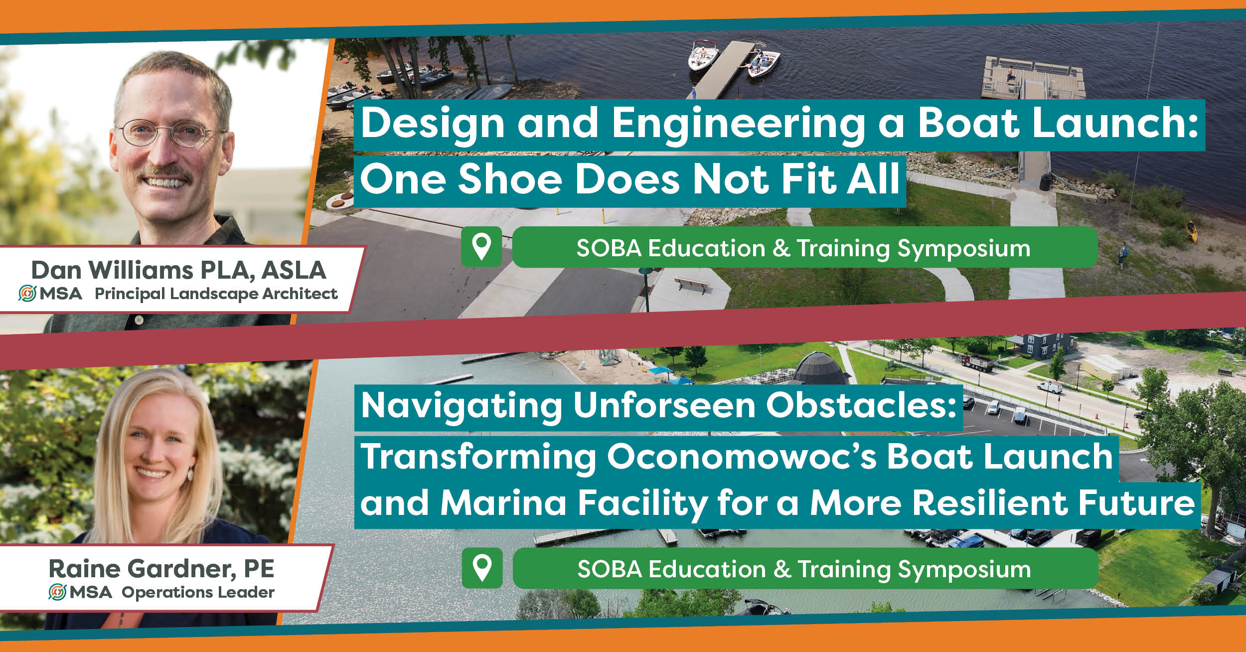 Dan Williams is presenting on: “Design and Engineering a Boat Launch: One Shoe Does Not Fit All” Raine Gardner is presenting on: “Navigating Unforeseen Obstacles: Transforming Oconomowoc’s Boat Launch and Marina Facility for a More Resilient Future”